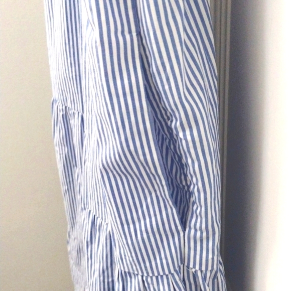 Blue & White Dress-Large- NWT-J Crew Midi Dress Size Large Puff Sleeve - Smocked - Picture 8 of 14